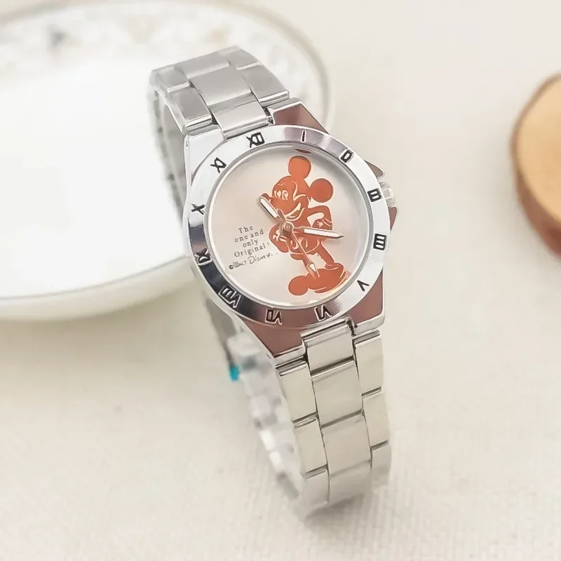 Disney Mickey Mouse Quartz Watches Minnie Steel Band Fashion Anime Student Clocks Dial Pointer Watch Cute Cartoon Birthday Gifts