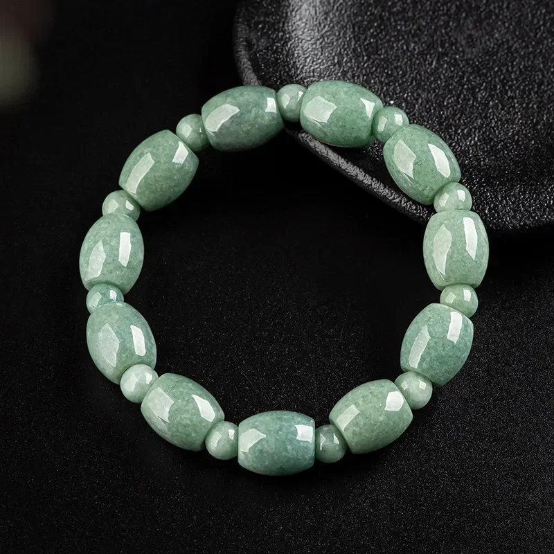 Natural Burma Emerald Jasper Beads Elastic Bracelet Charms Jewelry Couple Personalized Beaded Bangle Men Women Holiday Gifts