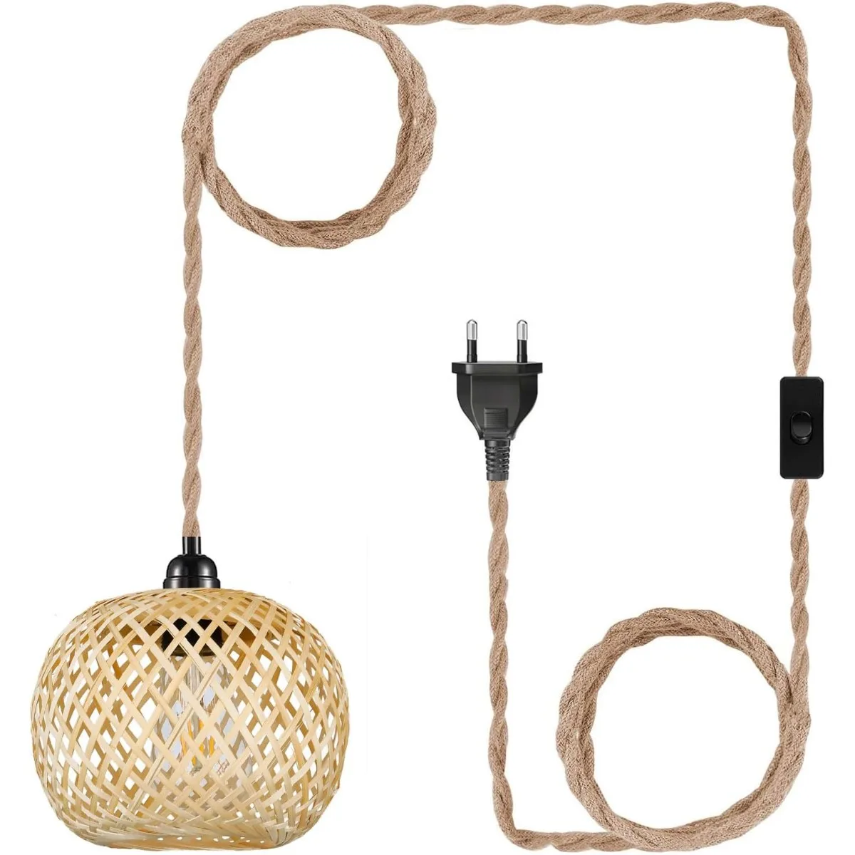 

Bamboo Pendant Lamp with Plug&4.5m Cable- Boho Chandelier Rattan Bamboo Lampshade Ceiling Light for Bedroom Hallway Dining Table