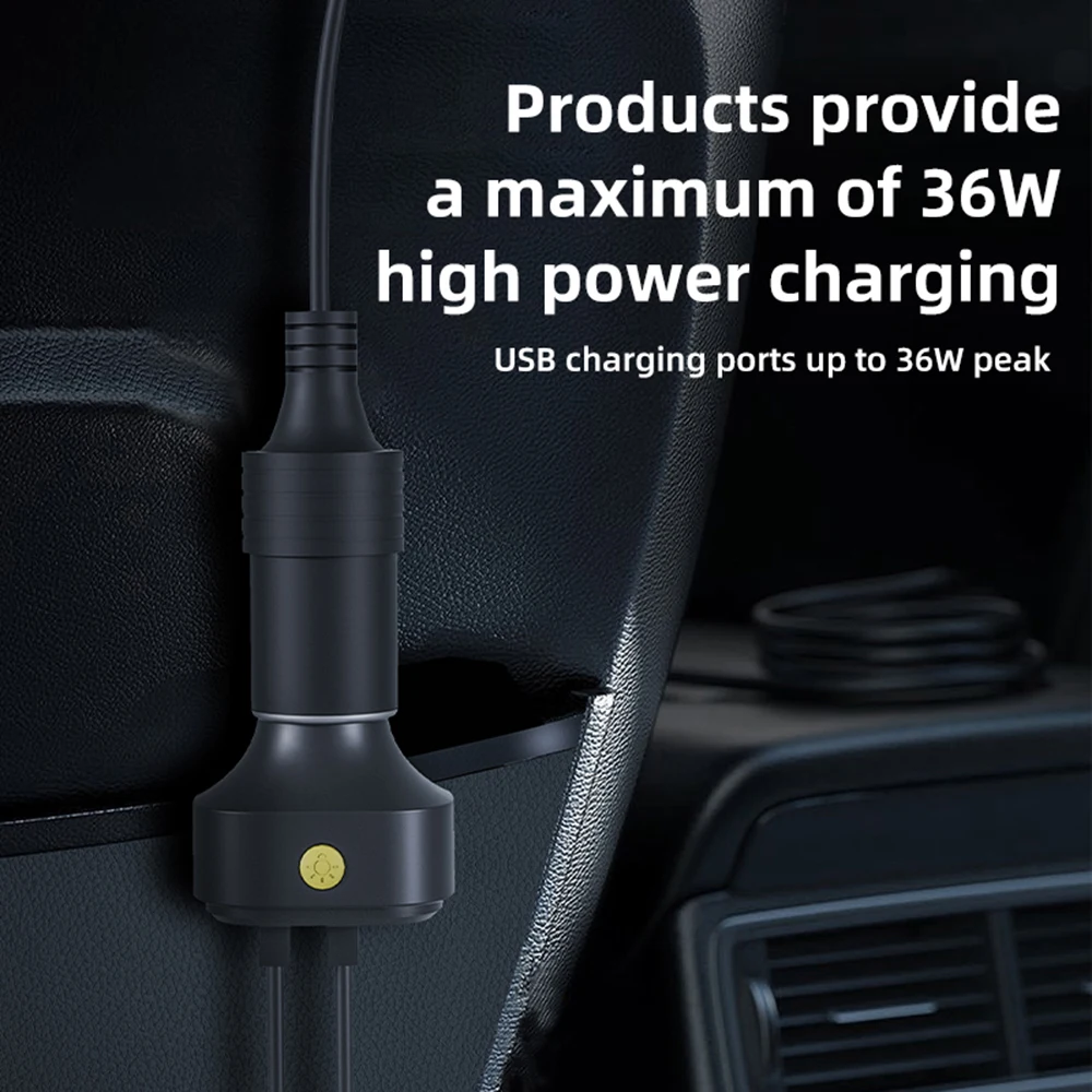 شاحن سيارة جديد خلفي من النوع C تمديد PD QC3.0 شحن الهاتف المحمول واجهة USB متعددة الوظائف شحن سريع للغاية