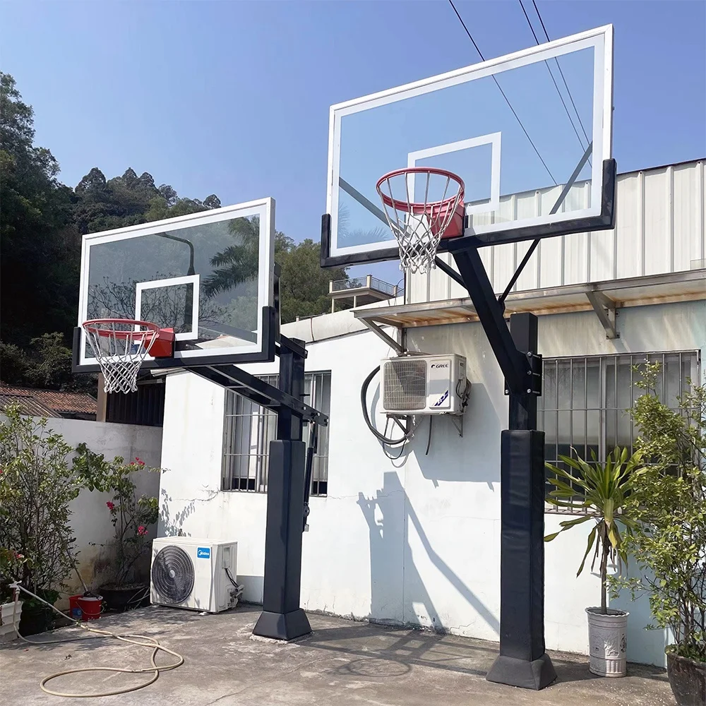 tempered glass backboard in ground height adjustable basketball System