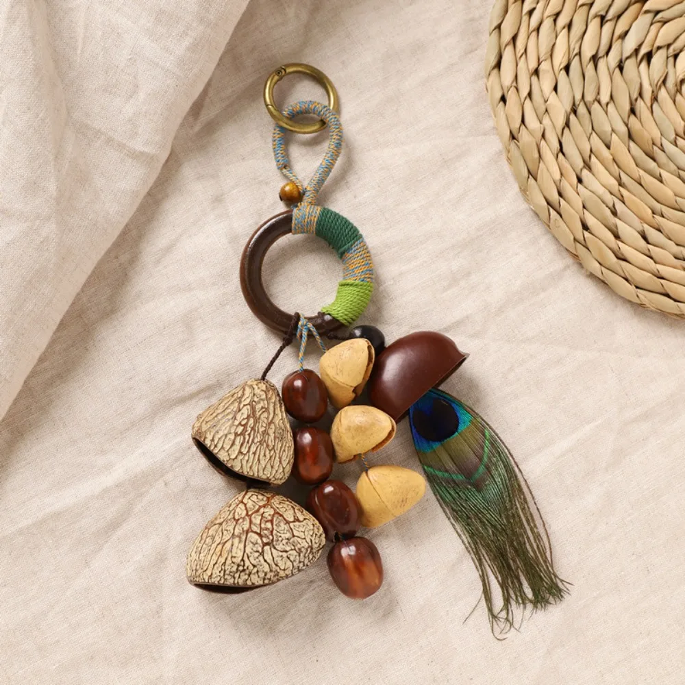 Handmade Natural Fruit Shell Bag Keychain Bag Accessories Multifunctional Usage Nut Shell Wind Chime Personality