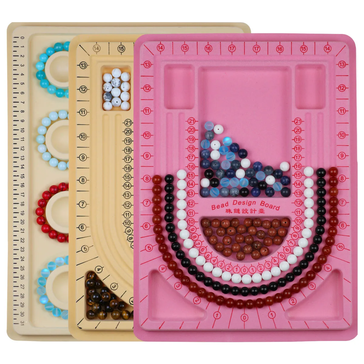 Flocked Bead Board Bracelet Necklace Beading Organizer Tray Design Measuring Tool for DIY Jewelry Making Craft Accessories