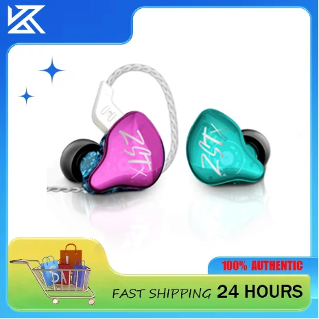 KZ ZSTX 1DD + 1BA سماعة سائق هجينة مع سماعة إلغاء الضوضاء مع كابل قابل للاستبدال 2 دبوس KZ ZSTX