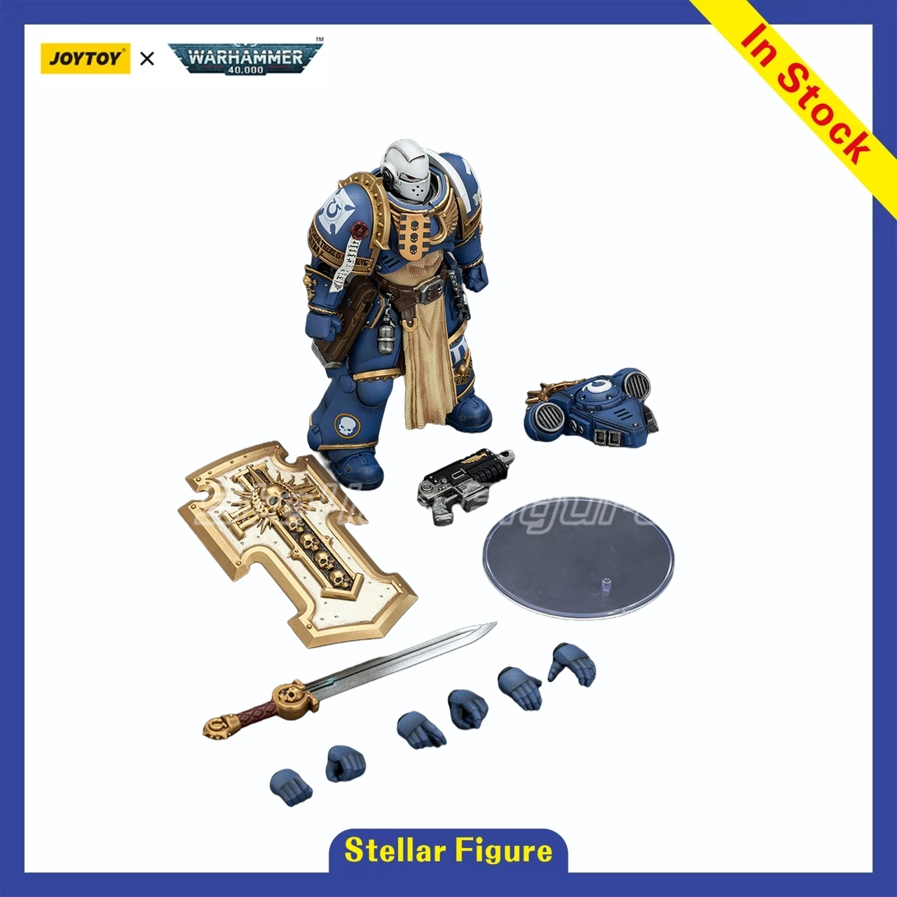 

【SF】JOYTOY Warhammer 40K 1/18 Action Figure Ultramarines Levantus with Power Sword Stormshield and Bolt Pistol Model Toys Gifts