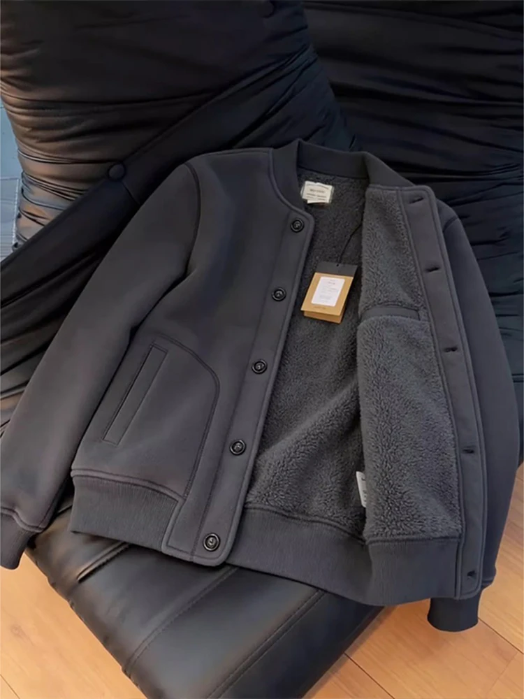 

Мужская зимняя теплая толстовка из хлопка с воротником-стойкой и подкладкой из овечьей шерсти, повседневная, в стиле Cleanfit, с длинными рукавами