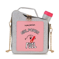 Cute Gasoline Bottle Design Crossbody Bag for Women Purses and Handbags Shoulder Chain Bag Glittery Clutch Female Novelty Totes