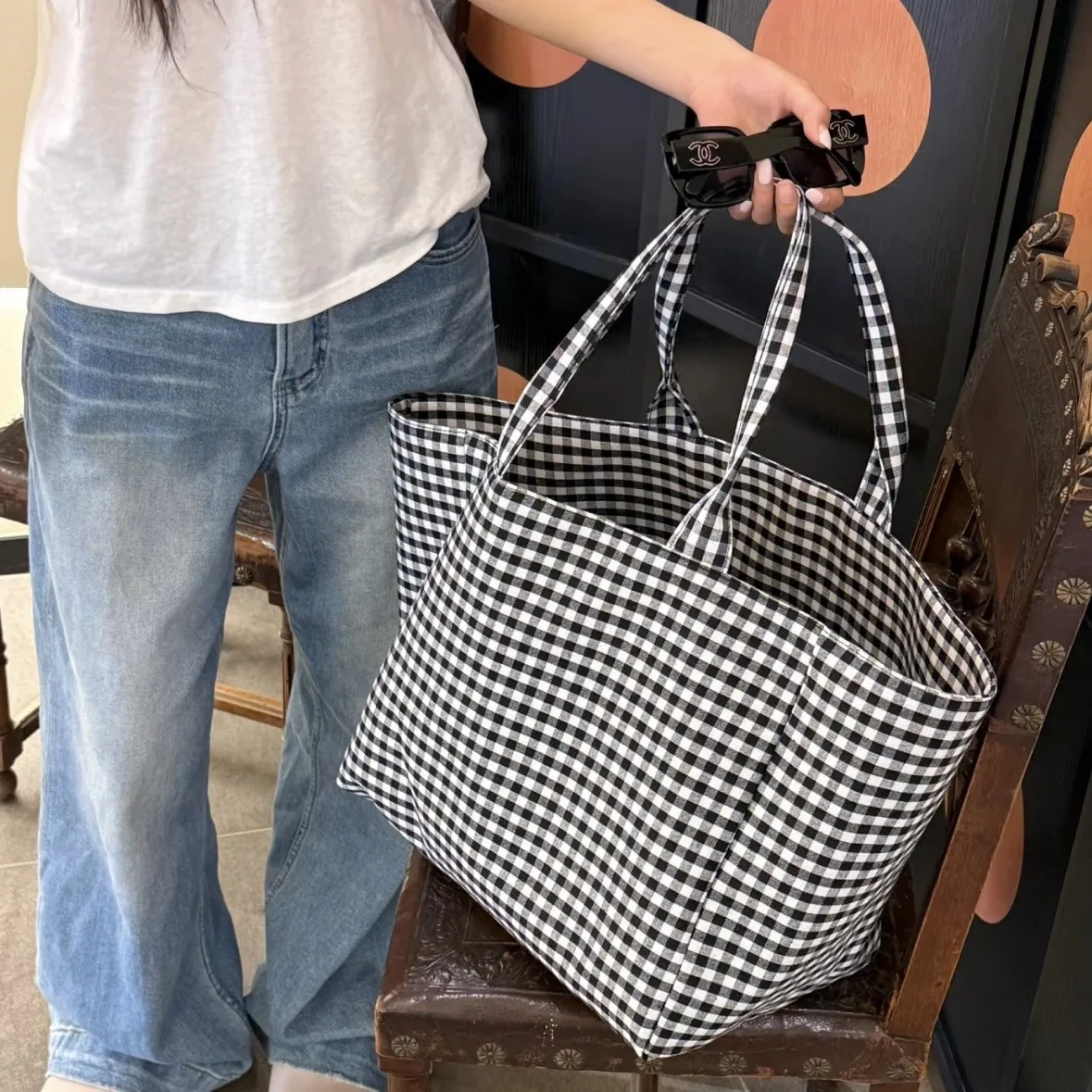 

Women's Tote Bags Korean Plaid Harajuku Fashionable Simple Versatile Shoulder Bags Large Capacity Portable Handbags For Girl
