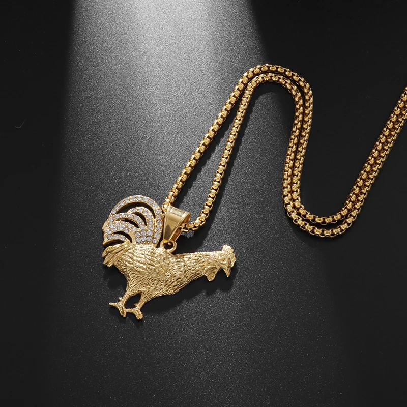 Fashionable Classic Golden Rooster Necklace Personality Punk Hip Hop Party Casual Couple Birthday Gift for Men and Women