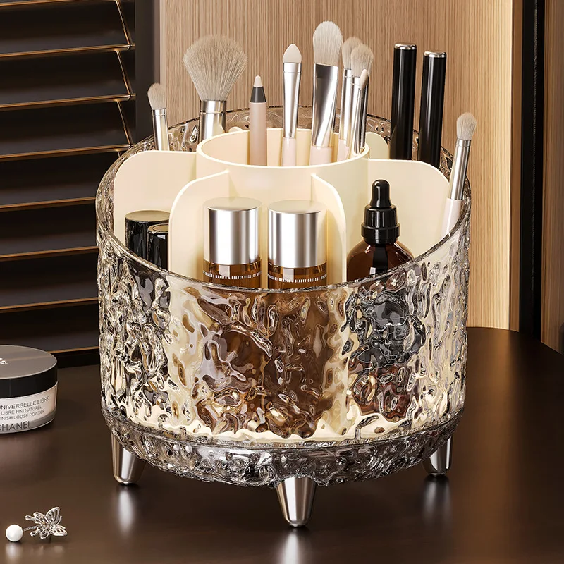 Rotating Dustproof Makeup Storage Caddy Vanity Desk Organizer Brush Lipstick Eyeshadow Pencil Holder Stand
