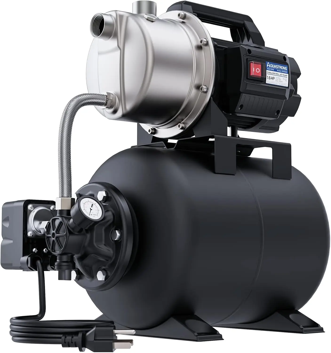 

1.6 HP Shallow Well Pump with Pressure Tank, 1320 GPH, 115V, Stainless Steel Irrigation Pump, Automatic Water Booster