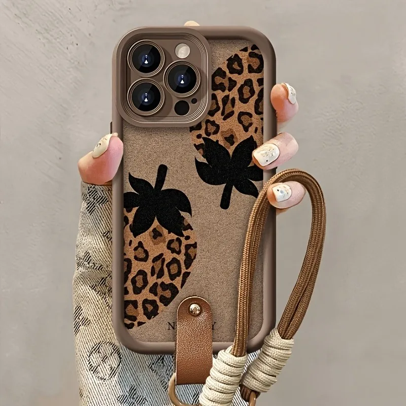 الفراولة ليوبارد طباعة الحبل الحال بالنسبة لسامسون غالاكسي A16 A36 A25 A55 A54 A56 S25 الترا S24 FE S23 زائد S22 غطاء شريط للرسغ