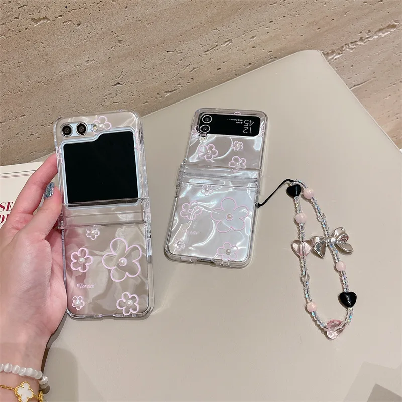 

Pearl Pink Flower Phone Case for Samsung Galaxy Z Flip 7 6 5 4 Protective Back Cover for ZFlip5 ZFlip6 ZFlip7 Case Shell