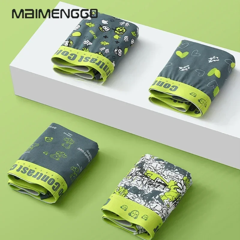 

Men's Panties Boxer Shorts Cotton Underwear for Men Green Cartoon Underpants Moisture Wicking & Breathable Boxer Briefs