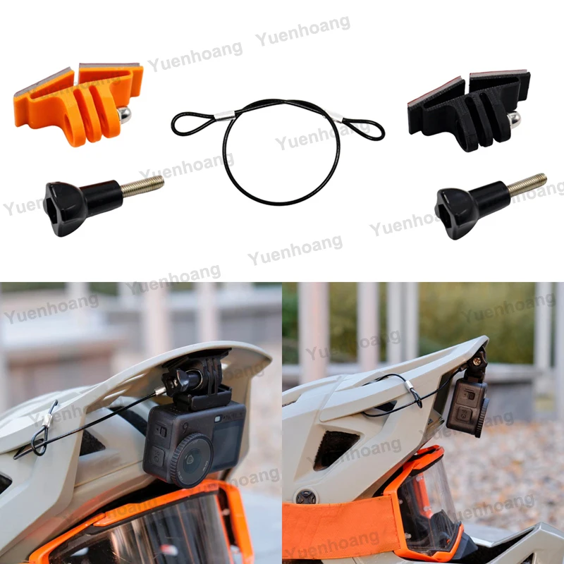 For DJI Action 4/5Pro to Downhill Helmet Visor Mount Adapter Adhesive Fixing Base w Anti-lost Rope Camera FPV Shooting Accessory