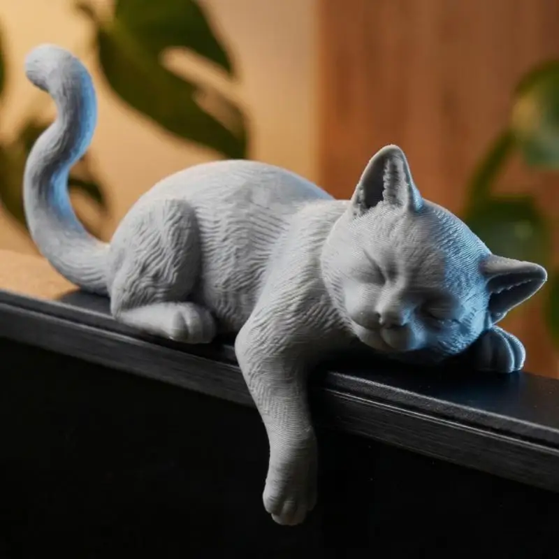 3D Printed Lazy Cat Monitor Edge Ornament Funny Unique Desktop Decor for Work From Home Office Cat Lover Gift