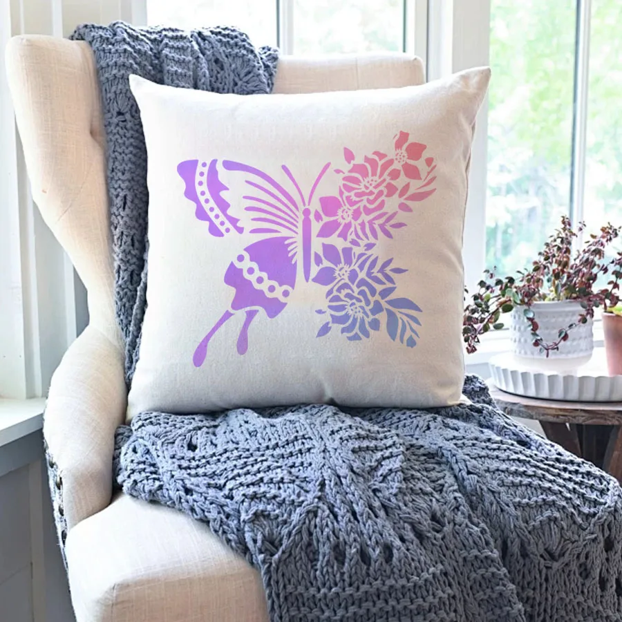 4개 나비 & 꽃무늬 스텐실 세트 - 천사 견적 DIY 페인팅 템플릿, 재사용 가능한 아트 스텐실