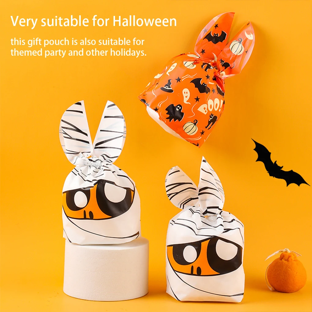 Bolsa de dulces de Halloween para niños, embalaje de oreja de conejo, Calavera, calabaza, bolsas de plástico, caja de aperitivos, decoración de fiesta