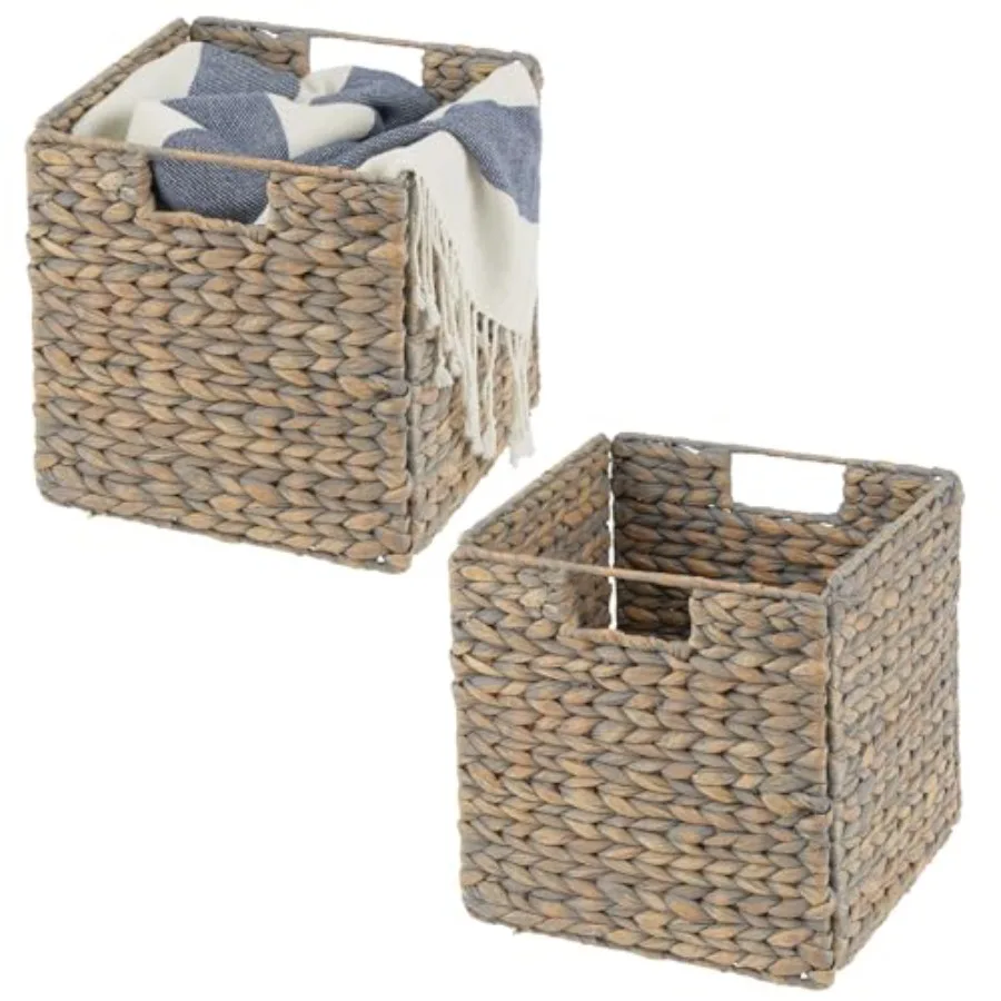 

Natural Woven Hyacinth Cube Organizer Basket with Handles Storage for Bathroom Laundry Room Shelf or Nursery - Perfect for Cubb