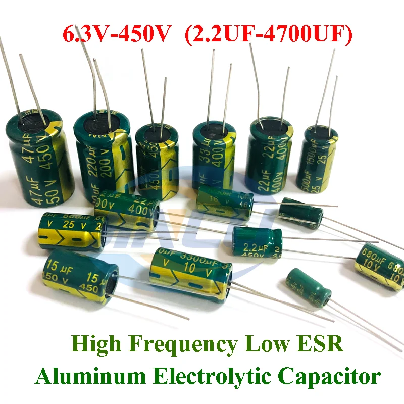 High Frequency Low ESR Aluminum Capacitor 6.3V 10V 16V 25V 35V 50V 400V 22UF 100UF 220UF 330UF 470UF 680UF 1000UF 2200UF 3300UF