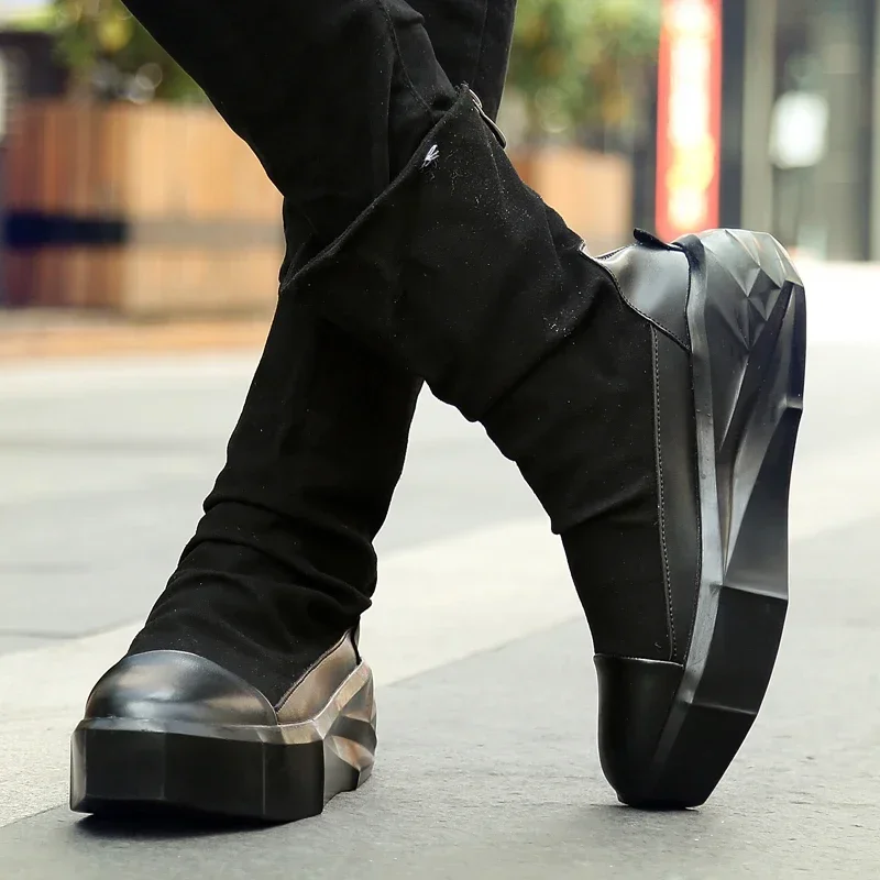 High Top 2025 Autumn New Men\'s Casual Shoes Fashion Slip On Man Sneakers Outdoor Comfort Trend Shoe Mid-Calf Men Boots Zipper 44