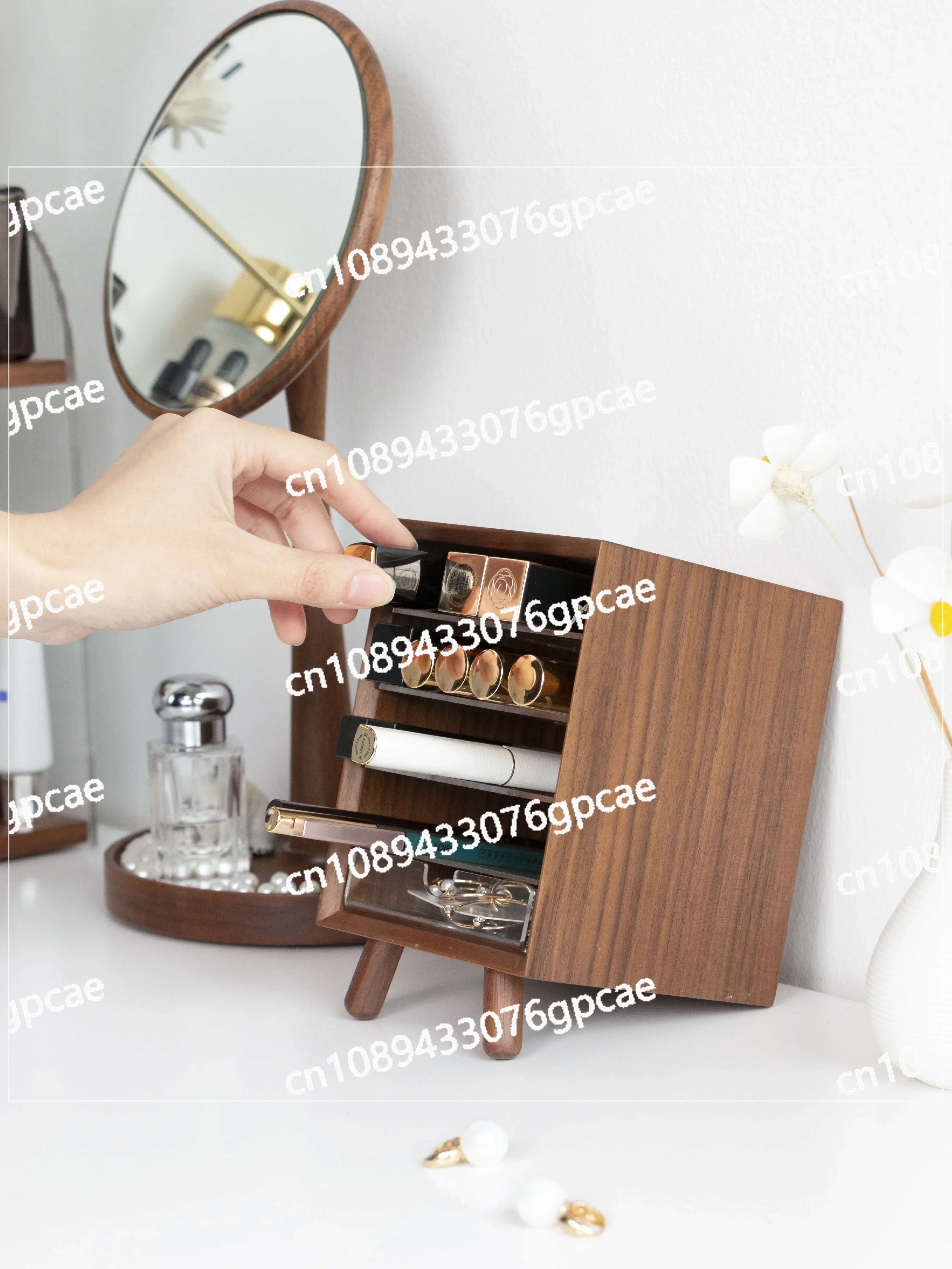 Earrings, Lipstick, Integrated Storage Box, High Value, Exquisite and Advanced Sense, Diagonally Inserted Wooden Ins Wind