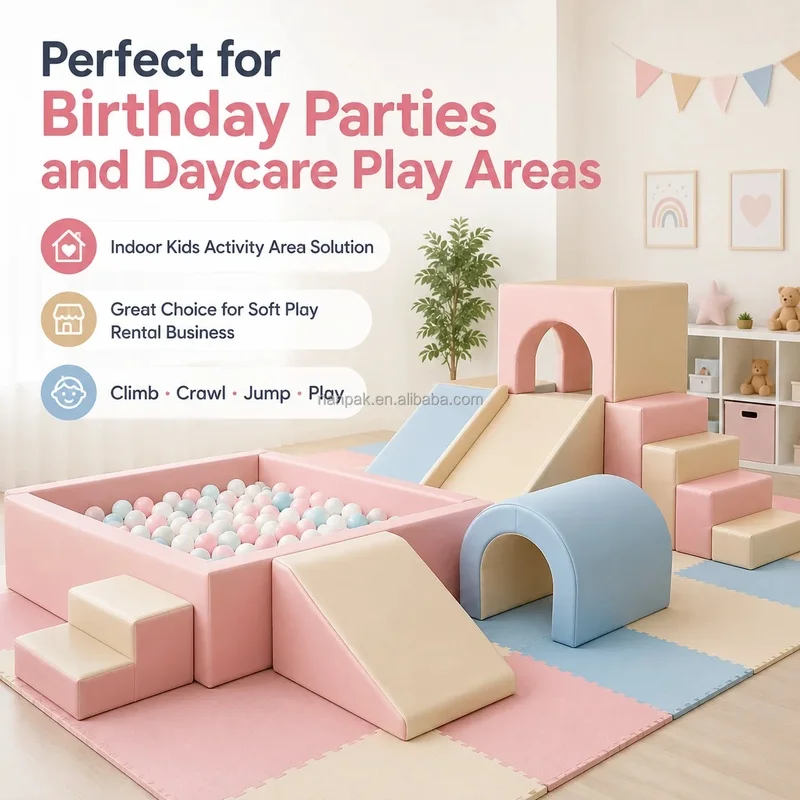 Pastel Toddler Soft Play Indoor Playground Kids Climb Crawl Jump Activity Amusement Equipment Sets for Party Rental Business