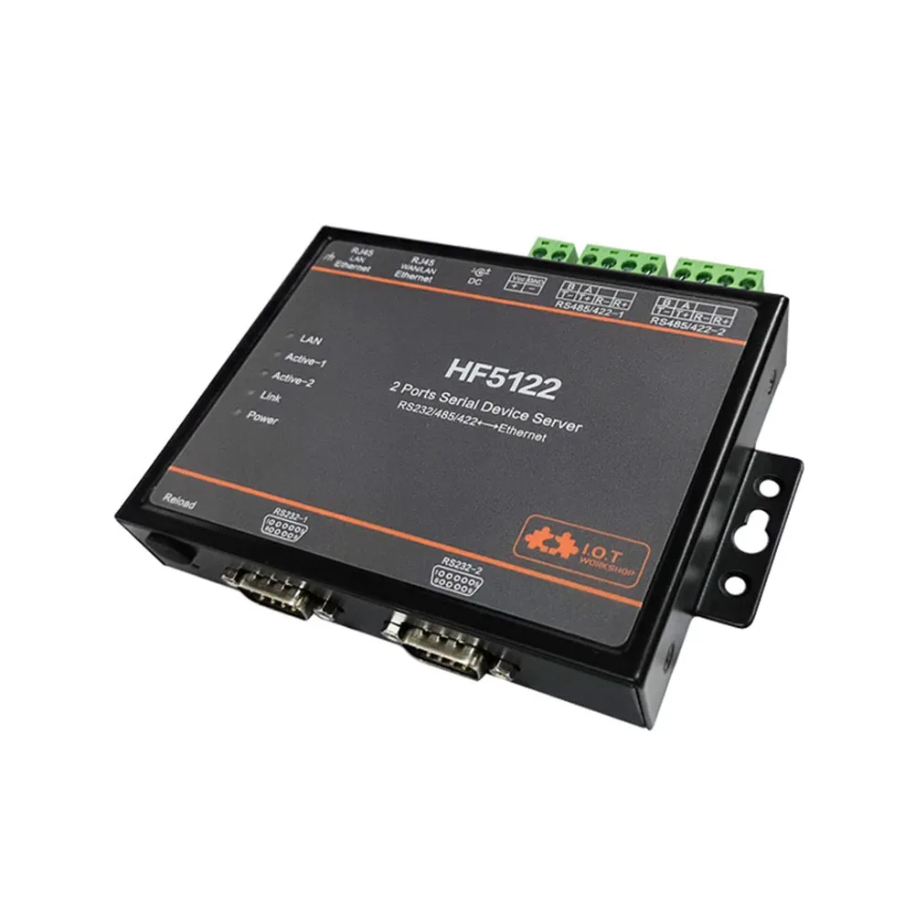 HF5122 Dual-Port Serial Device Server with 5~36VDC Wide Input Range and Embedded TCP/IP Network Protocol Stack