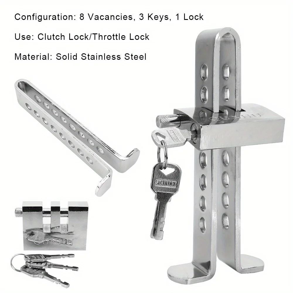 

3-in-1 Anti-Carjacking Pedal Lock - Stainless Steel Brake/Clutch/Accel Lock for LHD/RHD, Fits 99% Cars/SUV/Truck (Anti-Rust)