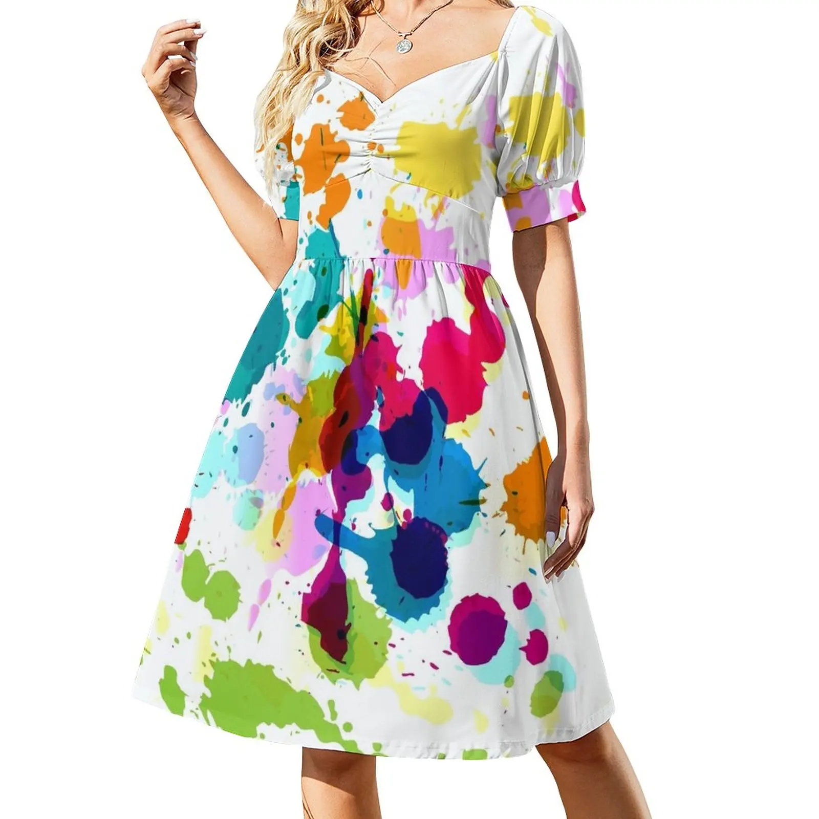 Paint Splatter Sleeveless Dress loose women's dress summer dress