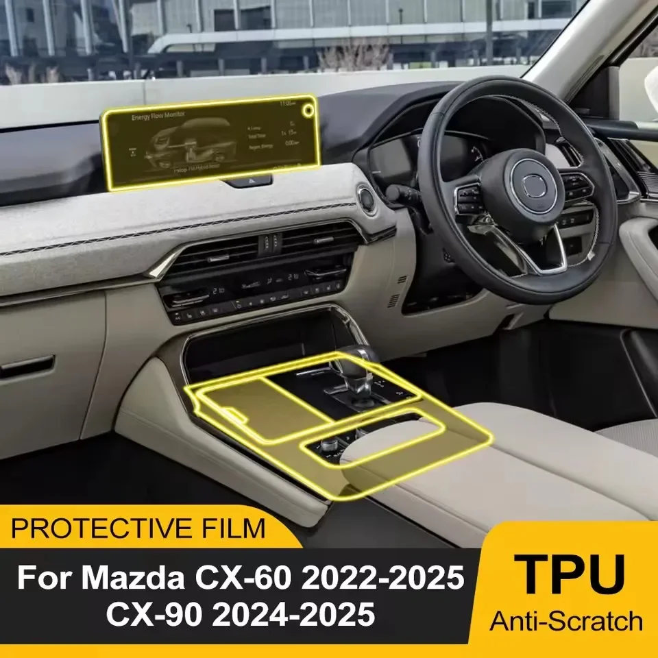 For Mazda CX-60 CX-90 2022 2023 2024 2025 Automotive Interior Protection Transparent Film TPU Anti-scratch Sticker Dashboard