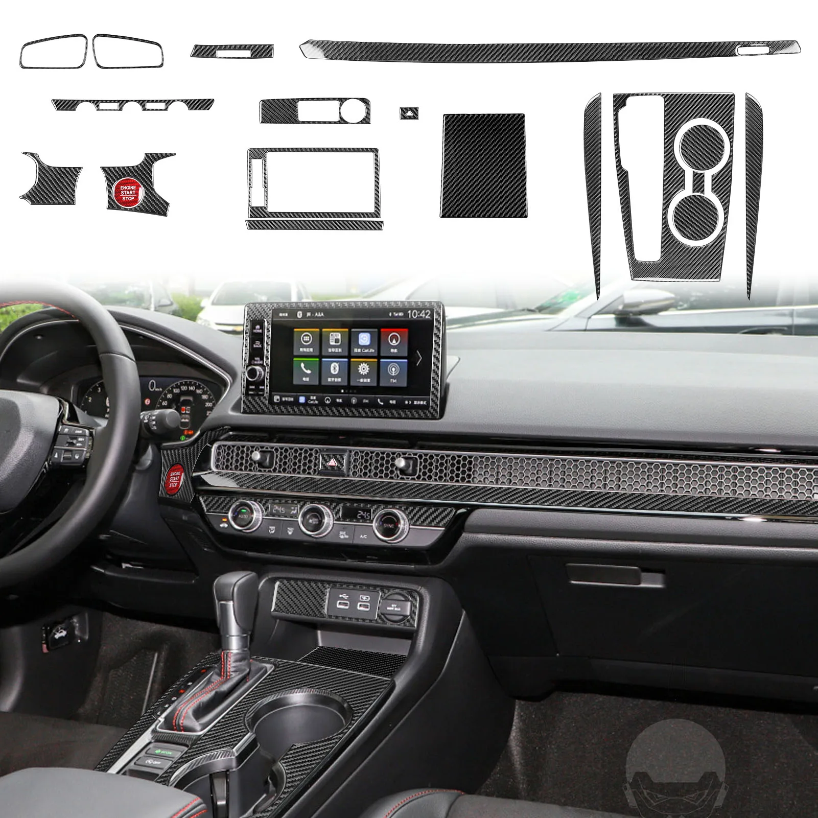 For Honda Civic 2022–2025 Real Carbon Fiber Central console gear lever panel decorative cover Set Car Accessories Sticker