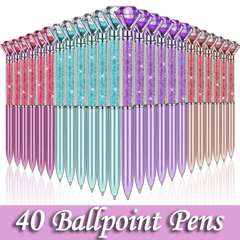 

20Pcs Big Crystal Diamond Pens Rhinestones Ballpoint Pen Black Ink Ball Pens Student School Office Supplies