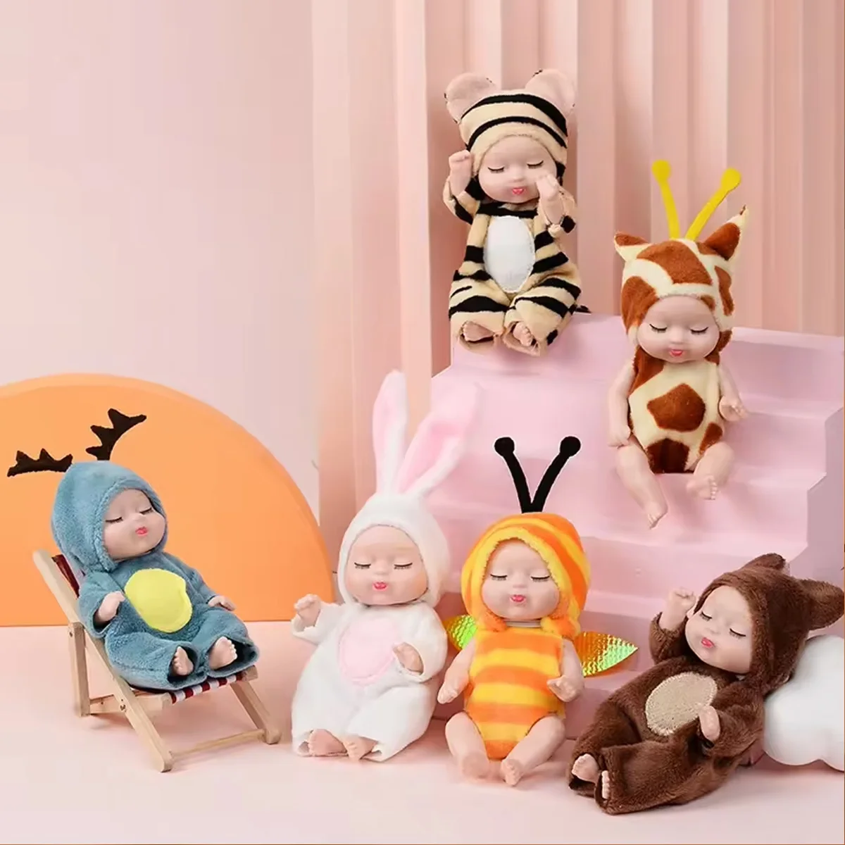 1/6PCS Mini Simulation Reborn Doll Set Cute Animal Clothing Doll Combination Realistic Fashion Baby Doll Children's Collection T