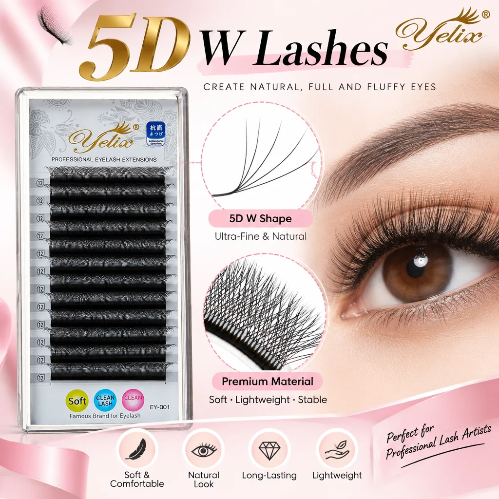 Yelix 5D W Lashes Premade Fans W Shape Eyelash Extensions Soft Natural Easy Pickup Russian Eyelashes Salon Lash Artists