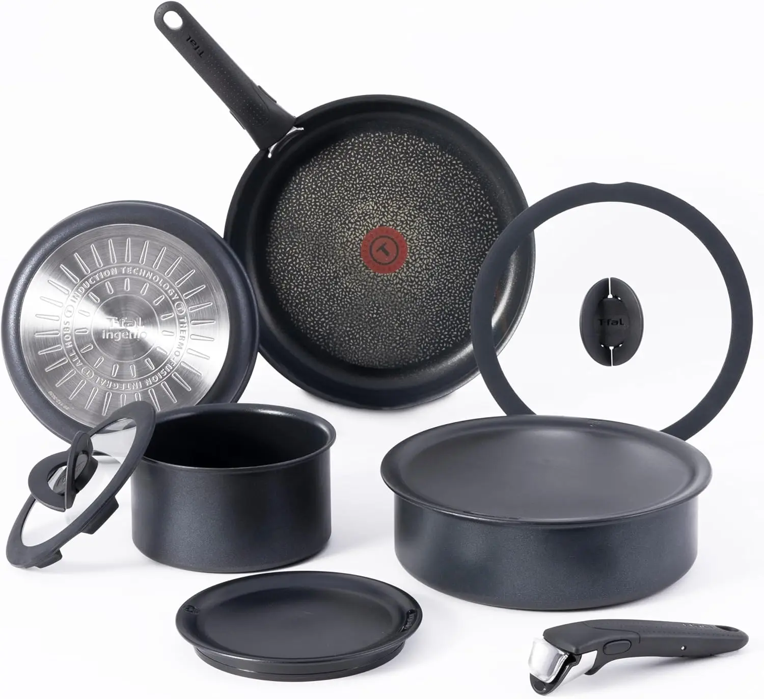 

Non Stick Cookware Set 10 Piece Induction Stackable Cookware Camping Frying Pans Dishwasher Safe Detachable Handle