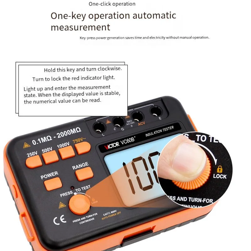 VICTOR IsolationswiderstandstesterDigitales Megaohmmeter VC60B/NEU VC60B+ intelligenter Detektor Elektriker-Shake-Messgerät 500V
