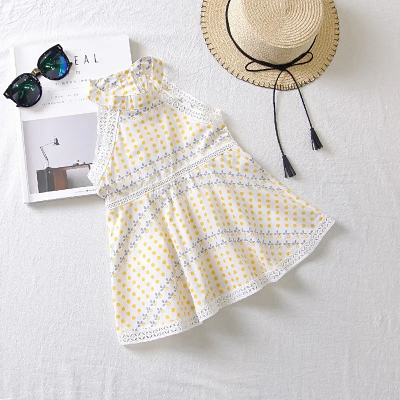 Summer Lace Baby Girls Dress Polka Dot Print Sleeveless Dress Girls Princess Party Dresses Girl's Casual Dresses Kids Clothing