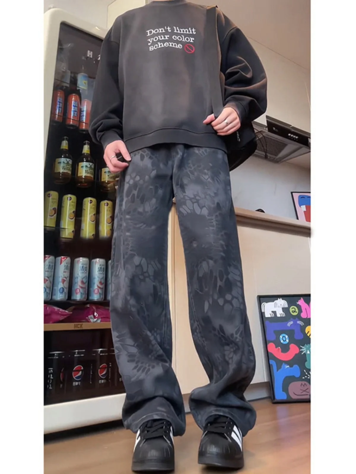 

Мужские широкие джинсы Cleanfit с принтом под змею, в американском стиле High Street, длинные брюки, модные, молодежные, износостойкие