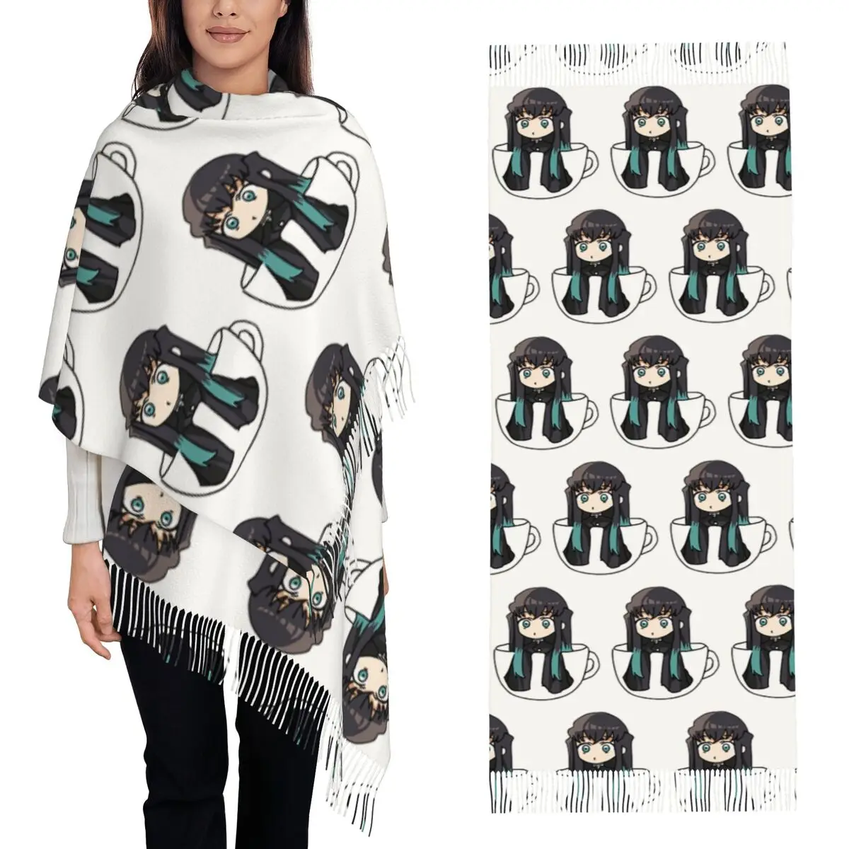 Muichiro Tokito Scarf Tassel Scarves Women Soft Warm Shawls and Wraps Large Fall Winter Shawl Wrap