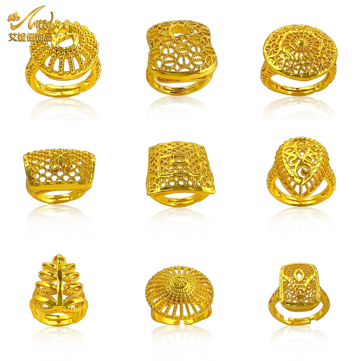 New Design Ethiopia 24k Gold Color Jewelry Rings For Women Dubai Round Finger Ring Bijoux Female Wedding Banquet Party Gifts