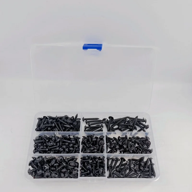 340Pcs Boxed Black Phillips Round Head Self Tapping Screws With Washers Kit For Home Electronic Repair DIY