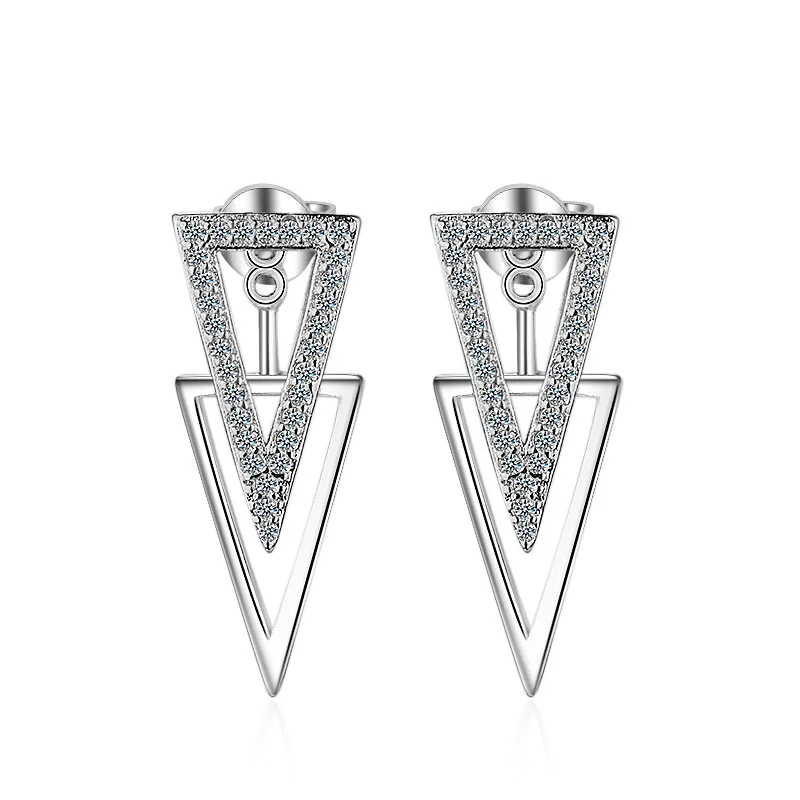 New in 925 Sterling Silver Double Triangle Zircon Stud Earrings For Women Luxury Jewelry Novelties 2023 Trend to Sell