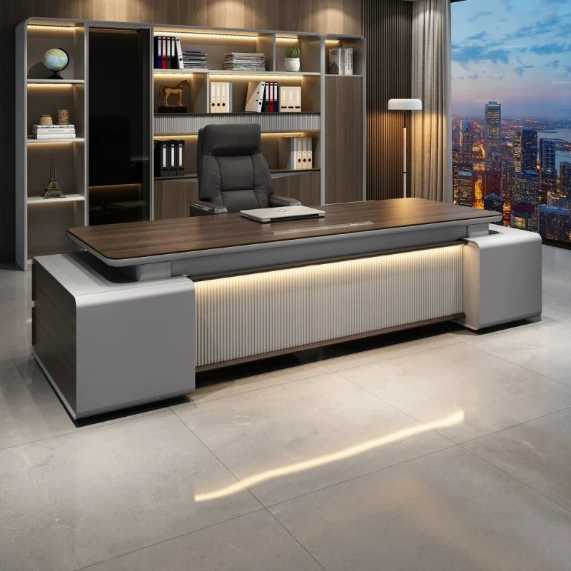 High-end executive office desk with LED lighting, CEO office file cabinet, executive desk combination with password lock manufac