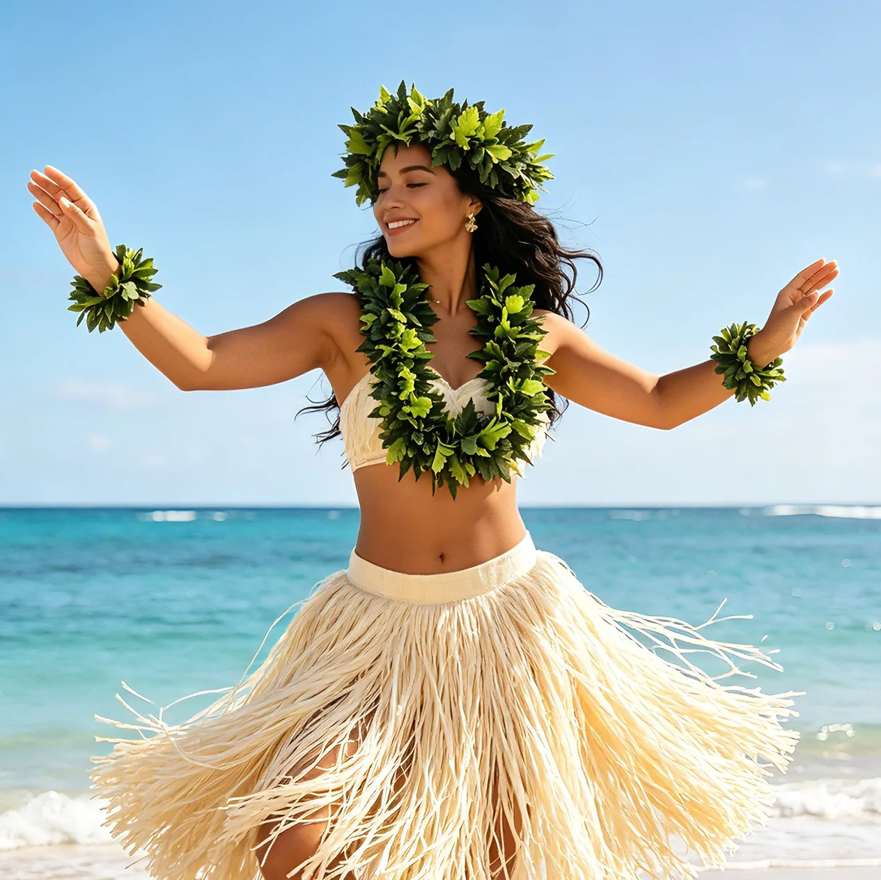 Hula Dance Costume Fern Lei Greeny Lei for Hawaiian Hula Dance Girl Fern Necklace for Graduation Season 2026 Newest