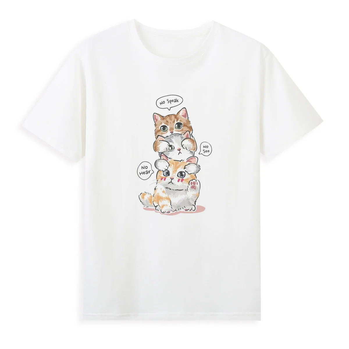 Hand-painted cartoon kitten printed T-shirt Girls' super cute casual Shirts Brand comfortable creative tops tees A1-16