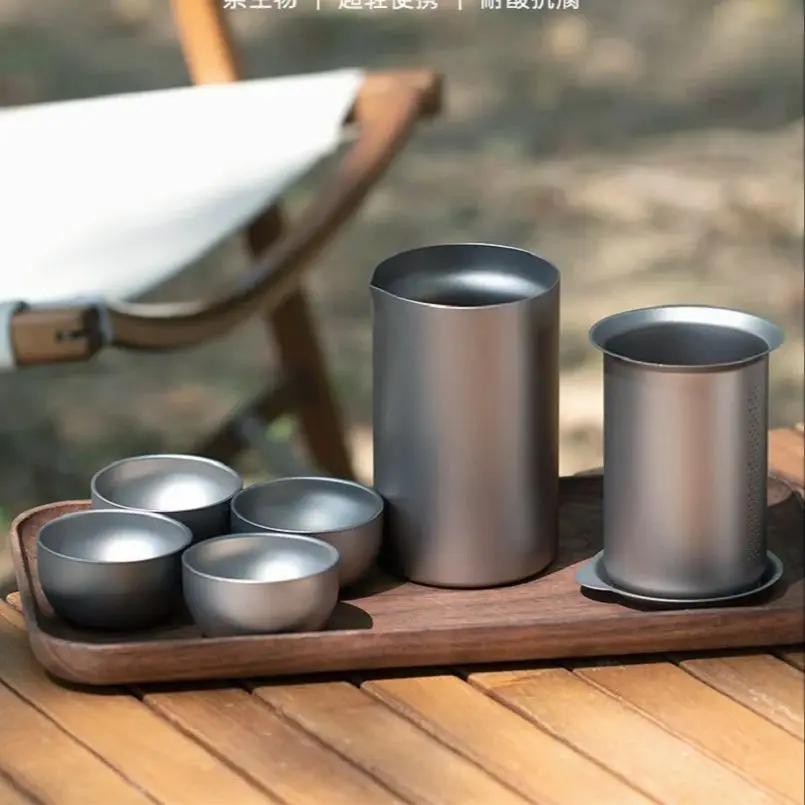 

Титановый чайник для кемпинга, чашка с фильтром, сверхлегкая посуда для чая, чашки для напитков