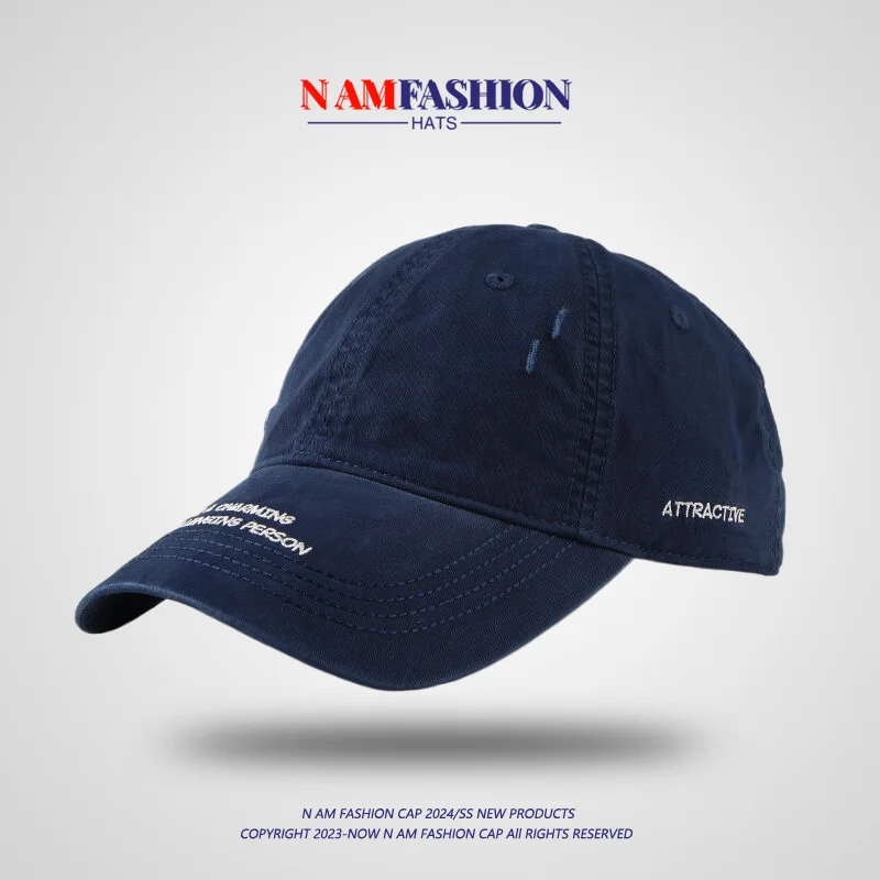 

Cotton Side Letter Embroidered Baseball Cap Men's and Women's Korean-Style Ripped Wide Brim Peaked Cap