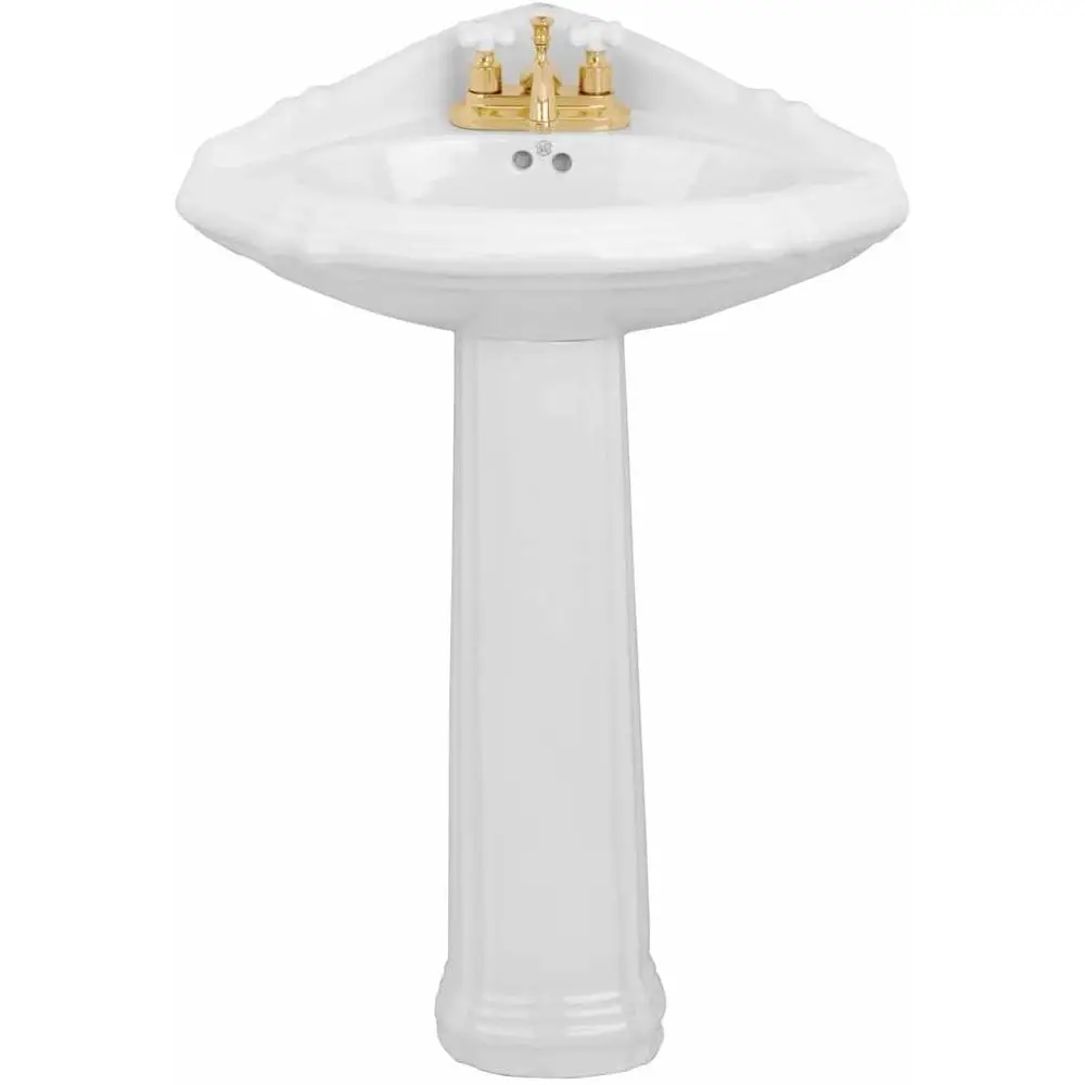 

Bathroom Pedestal Sink Centerset Faucet Boring Overflow Grade A Vitreous China Space Saver Deluxe