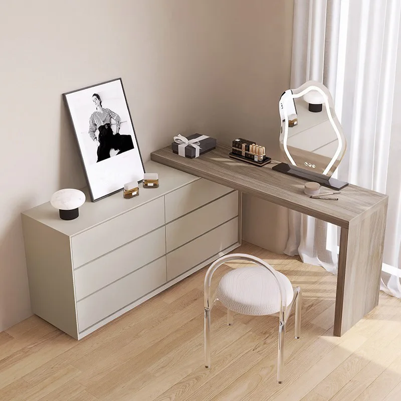 

Italian Minimalist Paint Dressing Table Wardrobe Integrated Solid Wood Bedroom TV Cabinet Modern Storage Makeup Table Combinatio